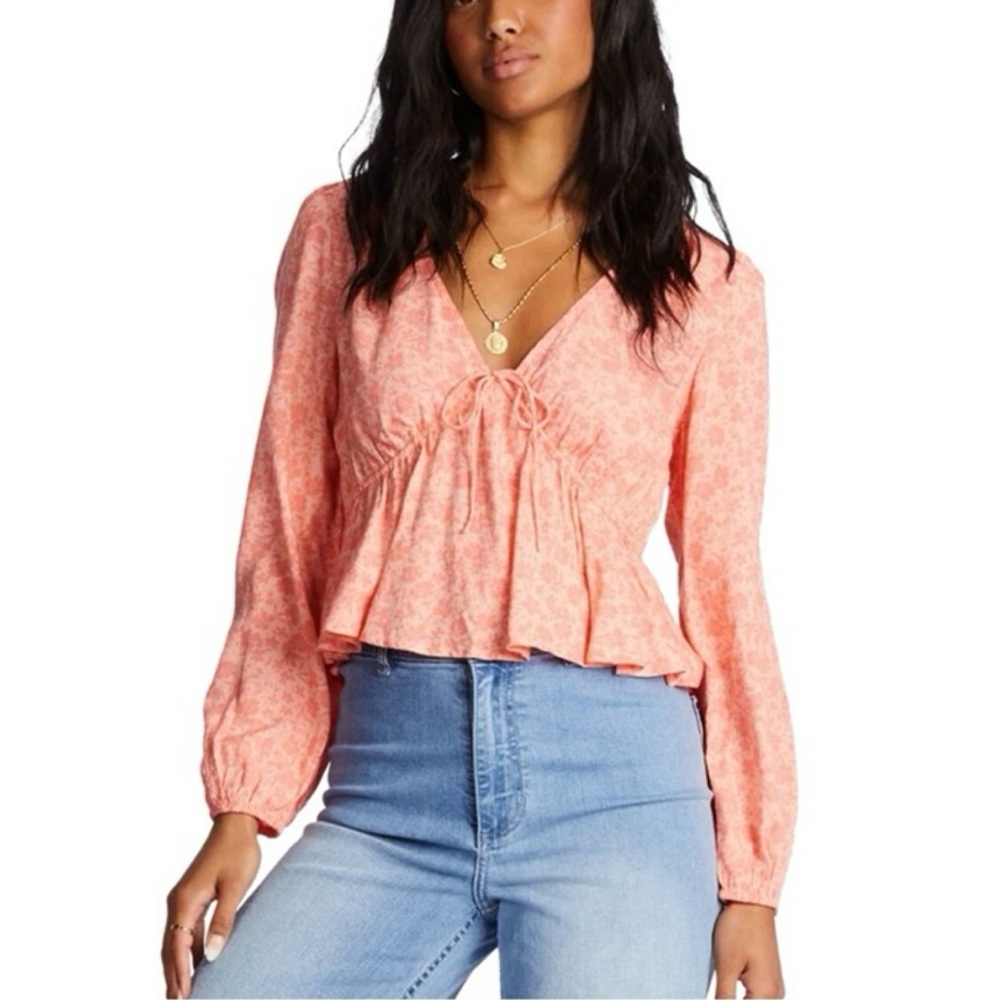 NWT Billabong time goes by Coral Floral long sleeve Blouse top small